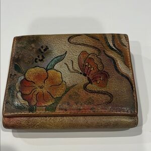 Anuschka hand painted Brown Floral and Butterfly Wallet